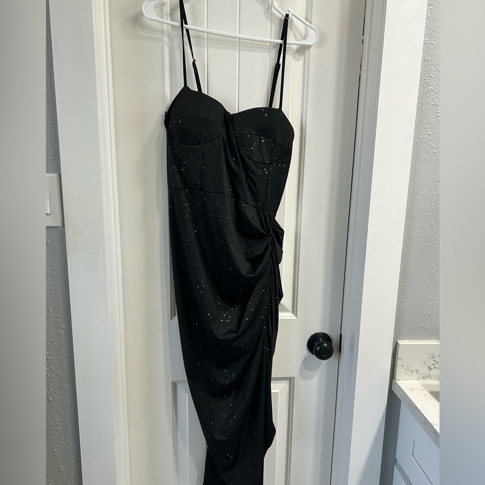 Chic Black Asymmetrical Dress with Sparkle